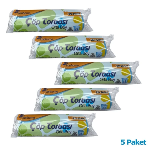 Canhome Mavi Orta Boy 55x60 Cm. 30 Litre Çöp Torbası Poşeti - 20 Adetlik 5 Rulo - Resim 2