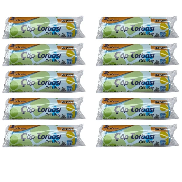 Canhome Mavi Orta Boy 55x60 Cm. 30 Litre Çöp Torbası Poşeti - 20 Adetlik 10 Rulo