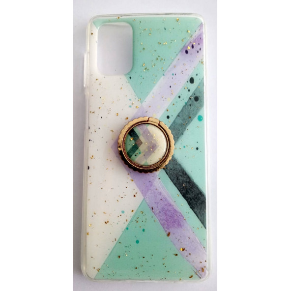 Samsung Galaxy M51 Yüzüklü Simli Prizma Lüks Kılıf - 1