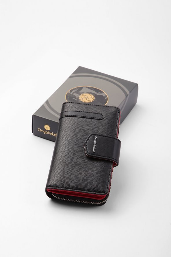 CENGİZ PAKEL Kadın Orta Boy Cüzdan 65256M Siyah-Kırmızı - 4
