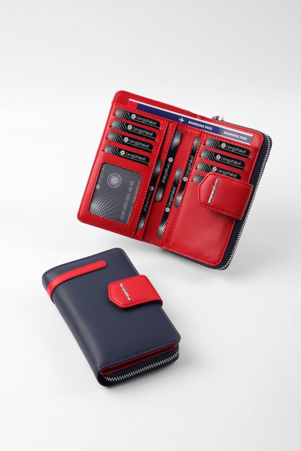 CENGİZ PAKEL Kadın Orta Boy Cüzdan 65256M Lacivert-Kırmızı