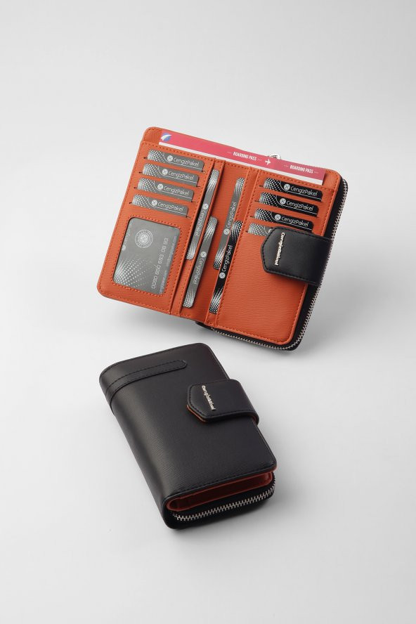 CENGİZ PAKEL Kadın Orta Boy Cüzdan 65256M Siyah-Kiremit