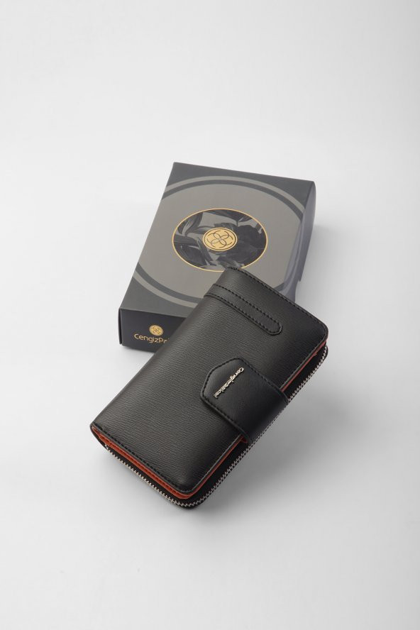 CENGİZ PAKEL Kadın Orta Boy Cüzdan 65256M Siyah-Kiremit - 4