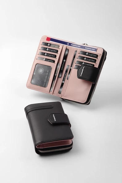 CENGİZ PAKEL Kadın Orta Boy Cüzdan 65256M Siyah-Pudra Pembe