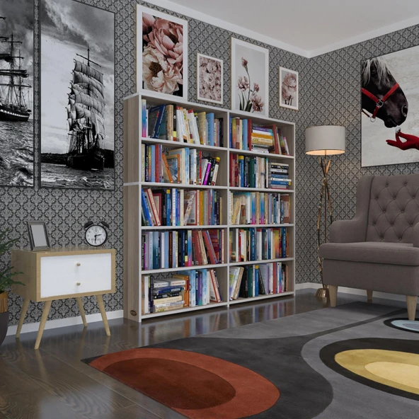 Kenzlife kitaplık süper ga 150*160*19 crd 5 katlı 2 bölme çift bölme opsiyonlu ofis mutfak banyo dolabı arkalıksız ürün görseli