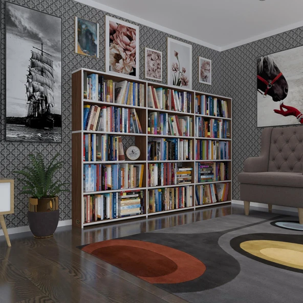 Kenzlife kitaplık süper ga 150*240*19 cvz 5 katlı 3 bölme çift bölme opsiyonlu ofis mutfak banyo dolabı arkalıksız ürün görseli