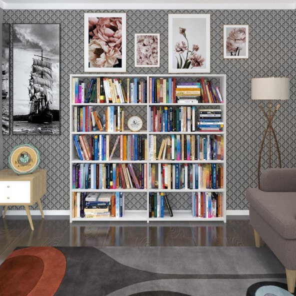 Kenzlife kitaplık süper ga 150*160*19 byz 5 katlı 2 bölme çift bölme opsiyonlu ofis mutfak banyo dolabı arkalıksız - 2