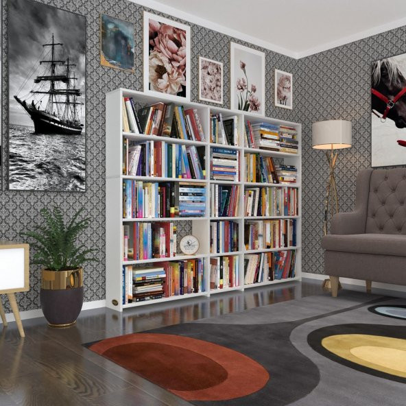 Kenzlife kitaplık süper ga 150*200*19 byz 5 katlı 3 bölme çift bölme opsiyonlu ofis mutfak banyo dolabı arkalıksız ürün görseli