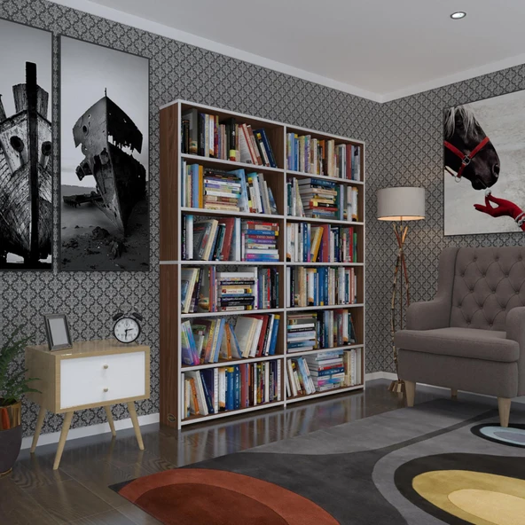 Kenzlife kitaplık süper ga 180*160*19 cvz 6 katlı 2 bölme çift bölme opsiyonlu ofis mutfak banyo dolabı arkalıksız
