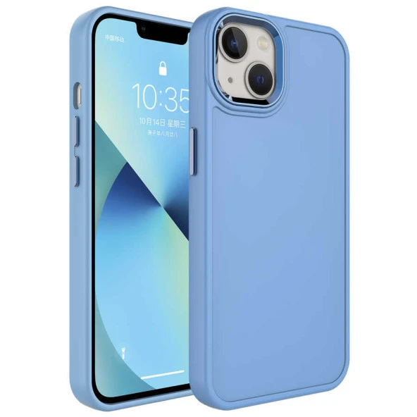 Apple iPhone 14 Plus Kılıf Metal Çerçeve ve Buton Tasarımlı Sert Zore Botox Kapak  Mavi