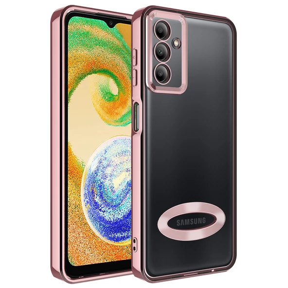 Samsung Galaxy A04S Kılıf Kamera Korumalı Logo Gösteren Zore Omega Kapak Lyon Tech  Rose Gold