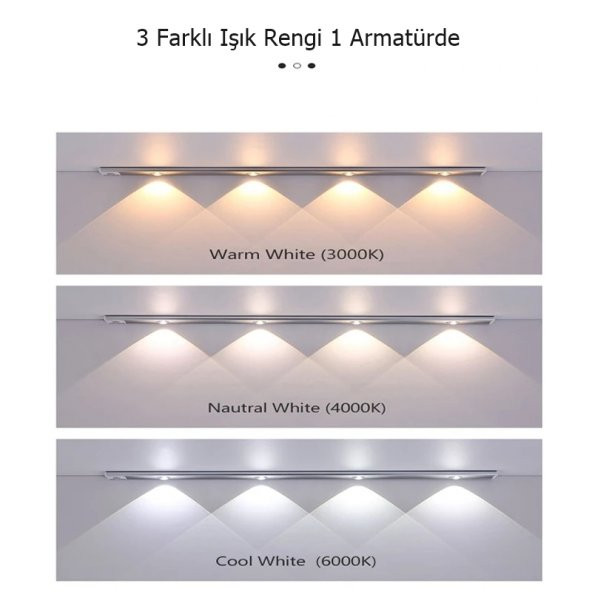 Sensörlü Şarjlı 3 Farklı Işık Renkli Dimmerli 40cm Siyah Cata Bella Ultra Slim Kabin Led - 4