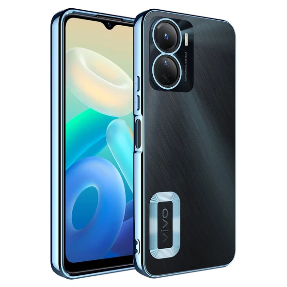 Vivo Y16 Kılıf Kamera Korumalı Logo Gösteren Zore Omega Kapak  Sierra Mavi