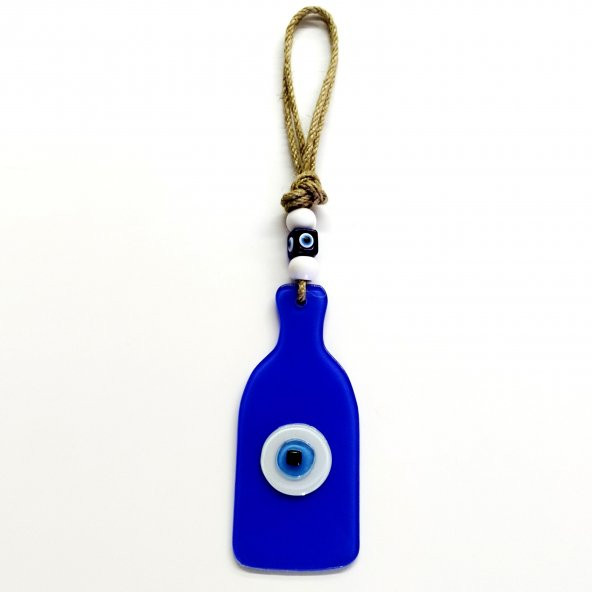 Nazar Boncuklu Şişe Şekilli Mavi Cam Duvar Süsü Hediyelik Dekor - Resim 2