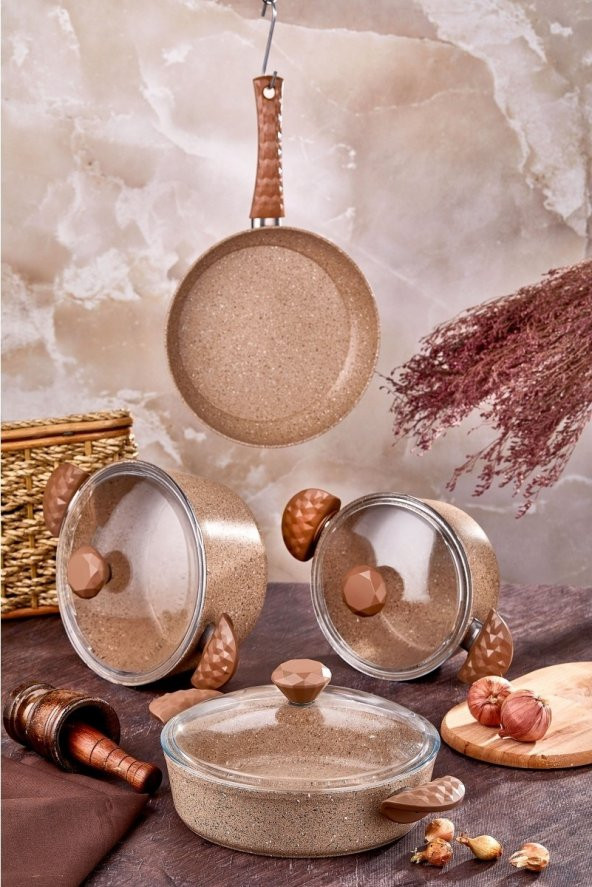 Taç Stone 7 Prç Granit Tencere Seti Cappuccino - 2