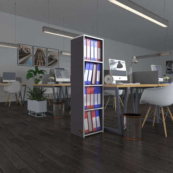 Kenzlife klasörlük raflı börteçin gri 140*40*30 kitaplık ofis arkalıksız ürün görseli