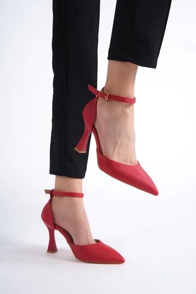 Lopez Kırmızı Saten Stiletto Kadeh Topuklu Ayakkabı - 3