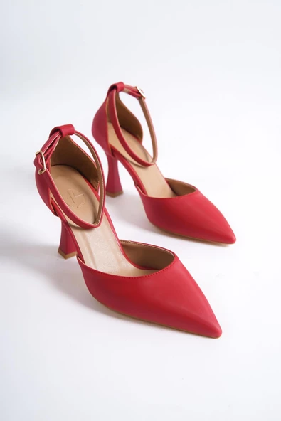 Lopez Kırmızı Saten Stiletto Kadeh Topuklu Ayakkabı - 4