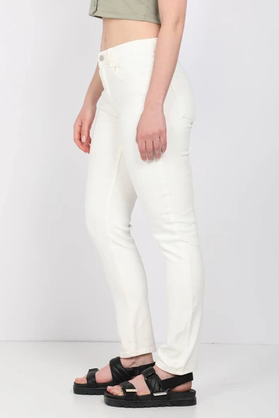 Kadın Ekru Slim Fit Jean Pantolon - 4