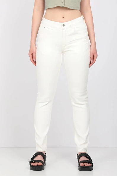 Kadın Ekru Slim Fit Jean Pantolon - 2