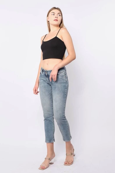 Kadın Düşük Bel Mavi Jean Pantolon - 2
