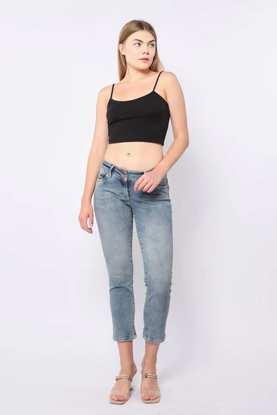 Kadın Düşük Bel Mavi Jean Pantolon