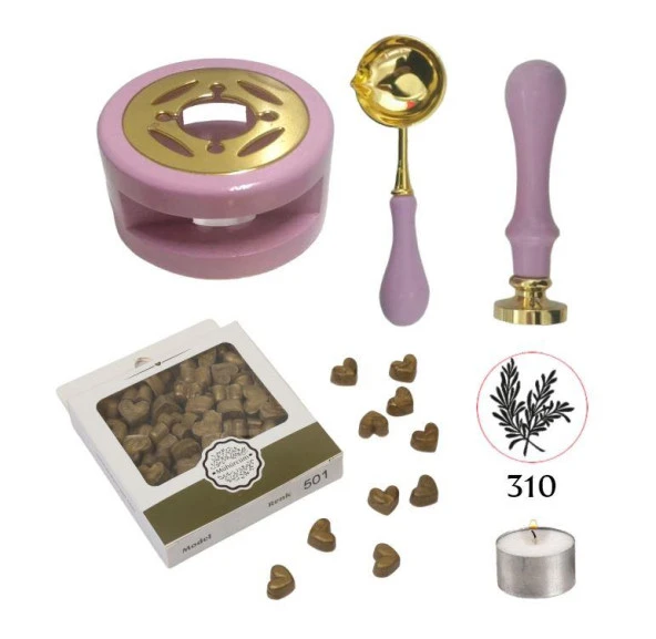 Davetiye Mum Mühürü Uygulama Seti Leylak Renk 310 Botanik Desen ürün görseli