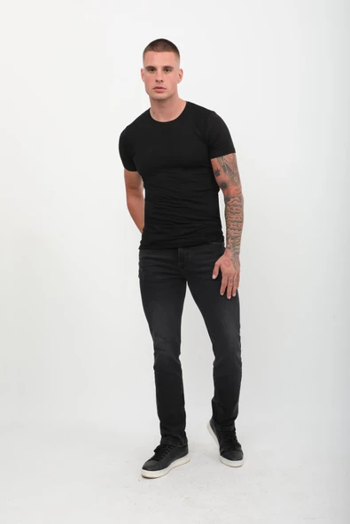 Erkek Yırtık Detaylı Jean Pantolon Siyah ürün görseli 1