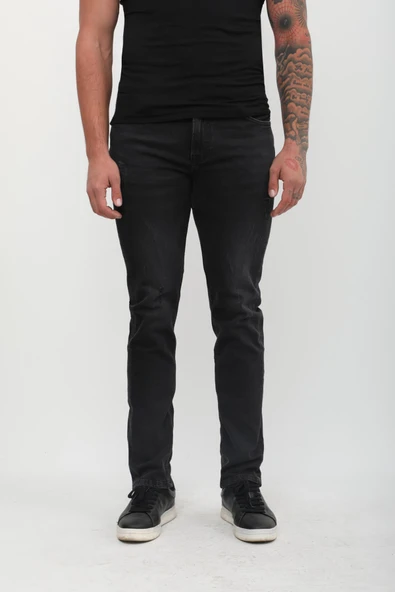 Erkek Yırtık Detaylı Jean Pantolon Siyah - 7