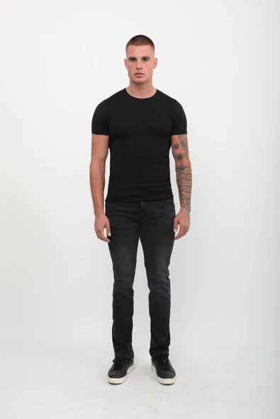 Erkek Yırtık Detaylı Jean Pantolon Siyah - 5