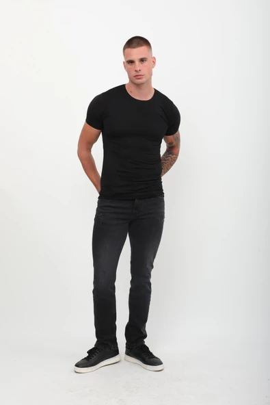 Erkek Yırtık Detaylı Jean Pantolon Siyah - 2