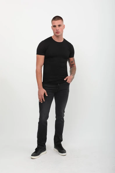 Erkek Yırtık Detaylı Jean Pantolon Siyah - 4