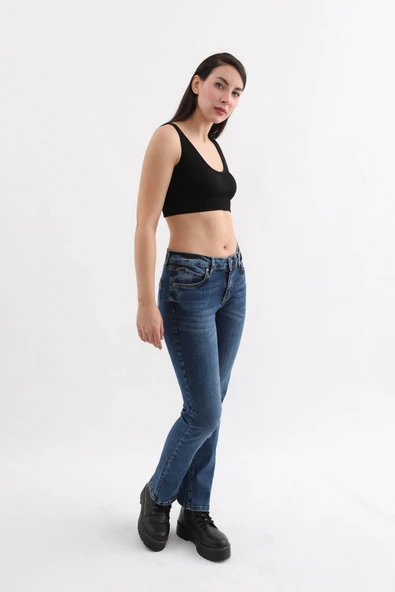 Kadın Likralı Jean Pantolon Mavi - 2