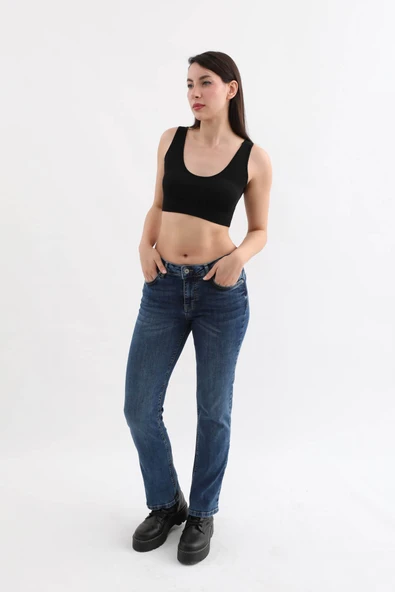 Kadın Likralı Jean Pantolon Mavi - 4
