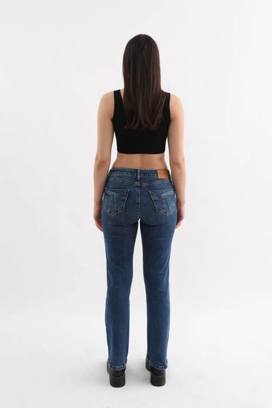 Kadın Likralı Jean Pantolon Mavi - 6