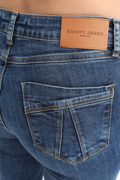Kadın Likralı Jean Pantolon Mavi - 7