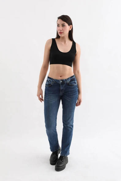 Kadın Likralı Jean Pantolon Mavi - 4