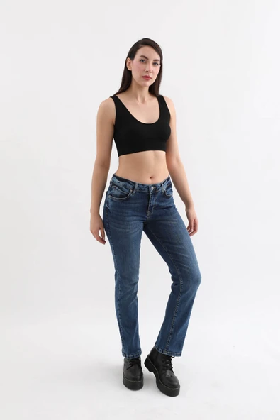 Kadın Likralı Jean Pantolon Mavi - 2