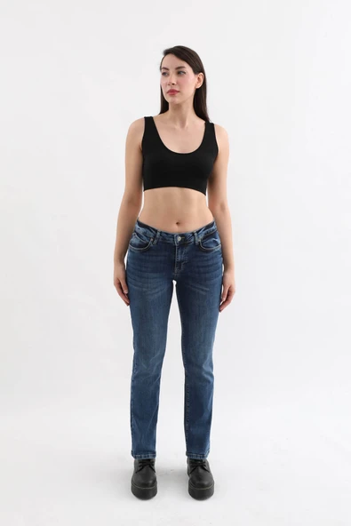 Kadın Likralı Jean Pantolon Mavi - 5