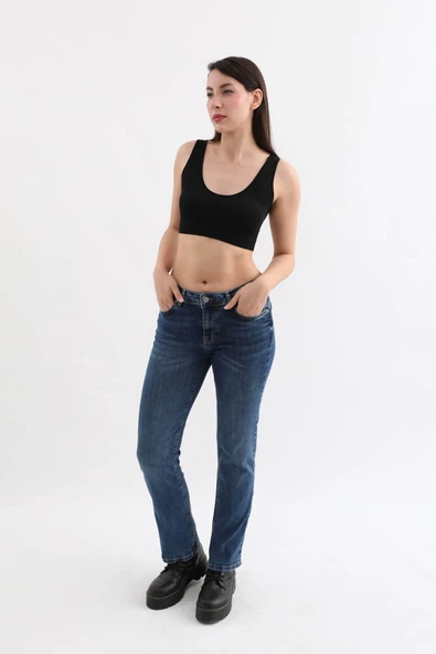 Kadın Likralı Jean Pantolon Mavi - 5