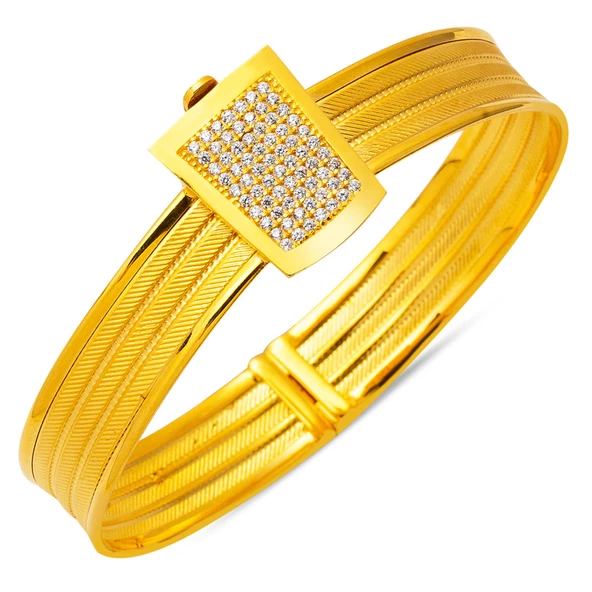 Taşlı Tokalı 3 Sıra 14 Ayar Hasır Altın Kilitli Bilezik ürün görseli 1