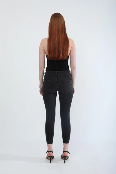 Kadın Likralı Skinny Fit Jean Pantolon Koyu Antrasit - 6