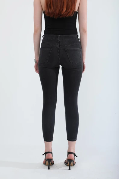 Kadın Likralı Skinny Fit Jean Pantolon Koyu Antrasit - 7