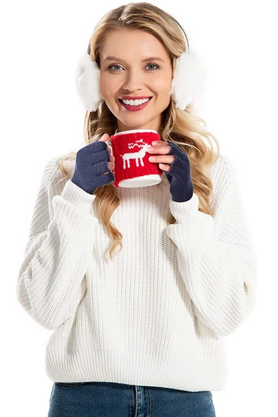 Erkek Kadın Kışlık Triko Parmaksız Eldiven Kesik - 4