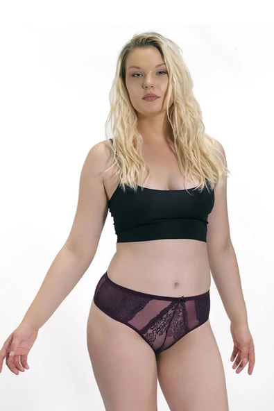 Kadın Büyük Beden Tanga Dantel Detaylı Transparan String Külot - 3