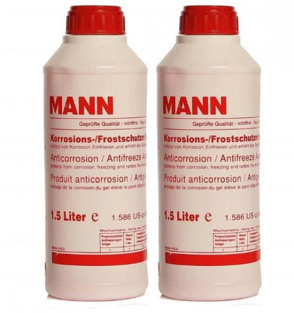 Mann Organik Kırmızı 1.5lt  -37 C   2 adet  Antifriz (Germany Formula)