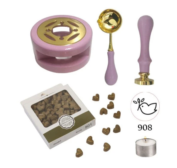 Davetiye Mum Mühürü Uygulama Seti Leylak Renk 908 Barış Güvercini ürün görseli