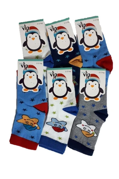 Erkek Bebek/Çocuk Çorabı 6 lı Paket Renkli Desenli Pamuklu - 5