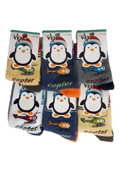 Erkek Bebek/Çocuk Çorabı 6 lı Paket Renkli Desenli Pamuklu - 3