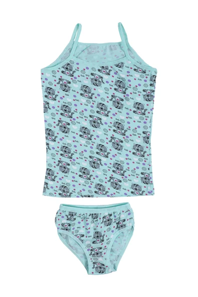 Kız Çocuk İp Askılı Empirme Atlet-Külot Takım Esnek Neşeli - 2